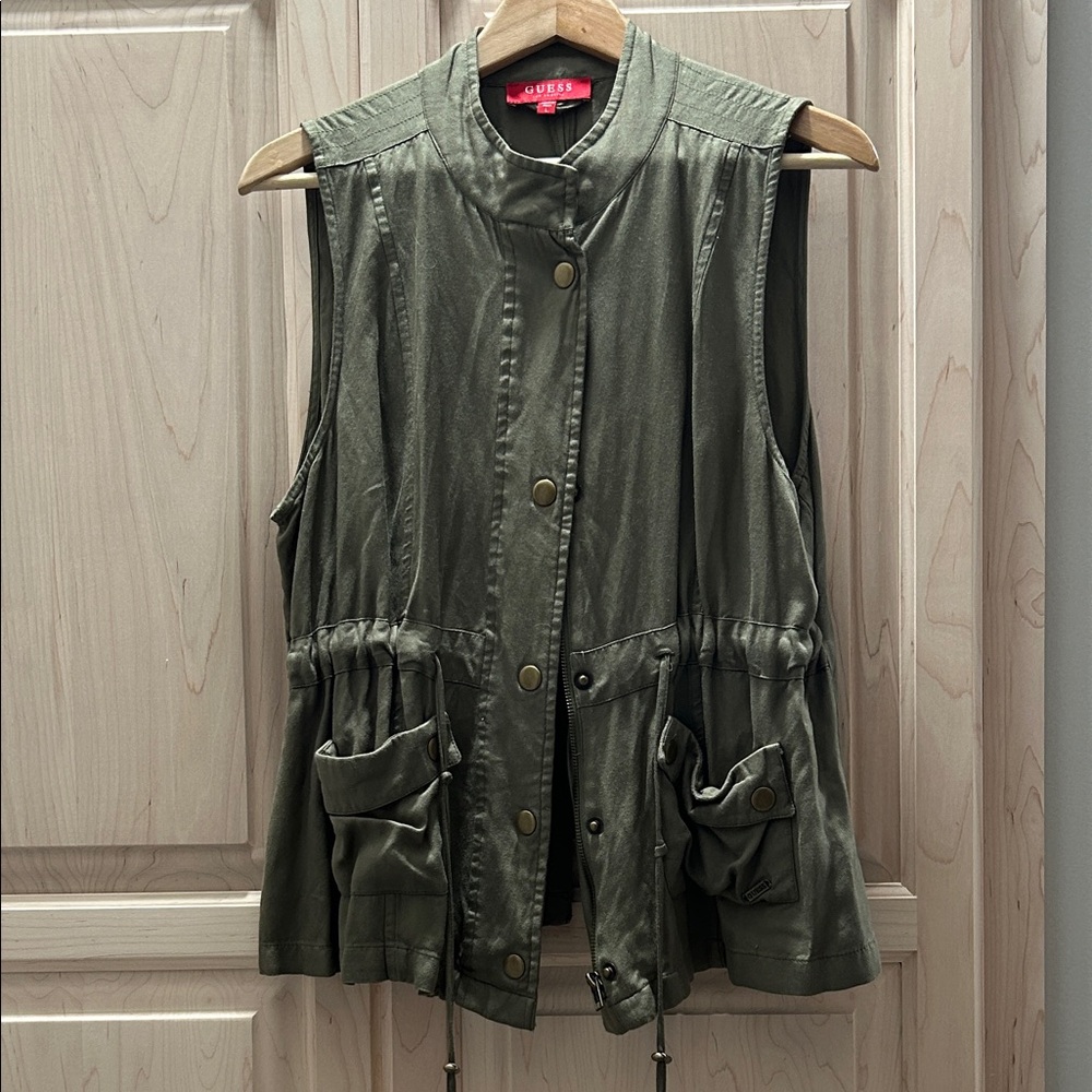 Guess Army Green Sleeveless Utility Jacket